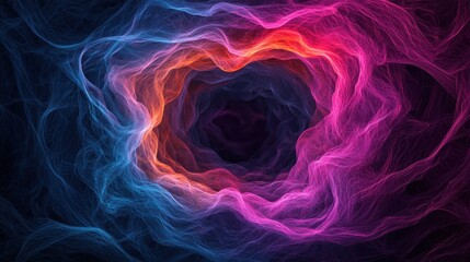 Fototapeta premium A vibrant, swirling blend of pink, blue, and orange colors creates a mesmerizing abstract pattern on a dark background.