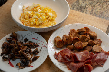 A view of elements of a breakfast meal.