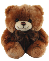 Isolated Fluffy Brown Teddy Bear with a Dark Brown Bow Tie