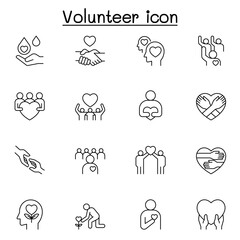 Volunteer icon set in thin line style