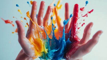 Colorful Splashes of Paint Erupting from Open Human Hands