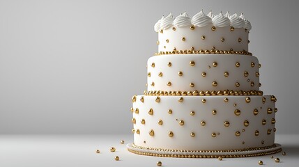 Three tiered cake with gold decorations for special occasions and celebrations
