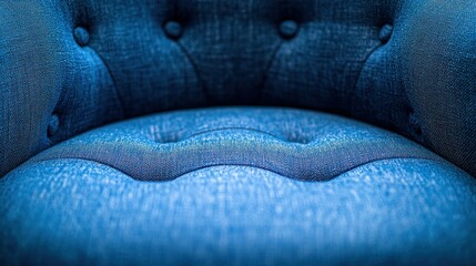 Blue tufted armchair upholstery detail. Home decor texture