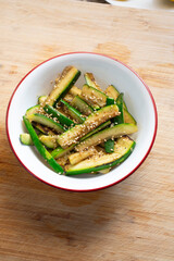 A view of a bowl of Japanese zucchini.