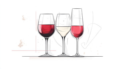 page from an advertising designer's portfolio, featuring a drawing of three wine glasses