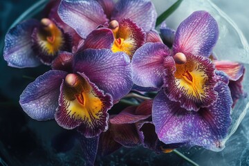 Close-up of vibrant purple orchids, showcasing intricate details and textures.