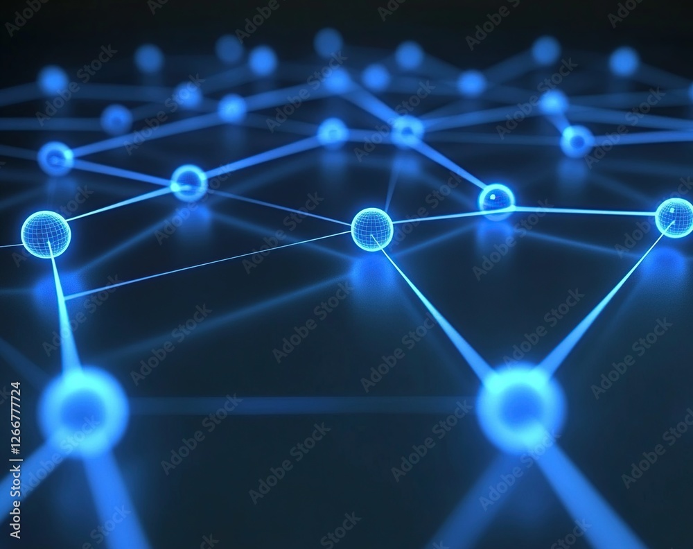 Poster exploring network connections: nodes and links in a digital web, illuminating data flow and intercon