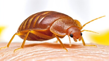 Obraz premium Close Up of a Bed Bug Crawling on a Light Skin Surface with Soft Background
