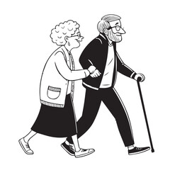 An old couple is walking with a cane vector