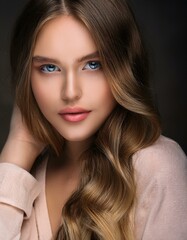 Naklejka premium 白人女性モデルの顔のクローズアップ。AIで生成 