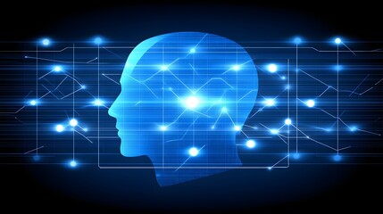 Abstract Digital Visualization of Artificial Intelligence Concept Representing Human Head Profile