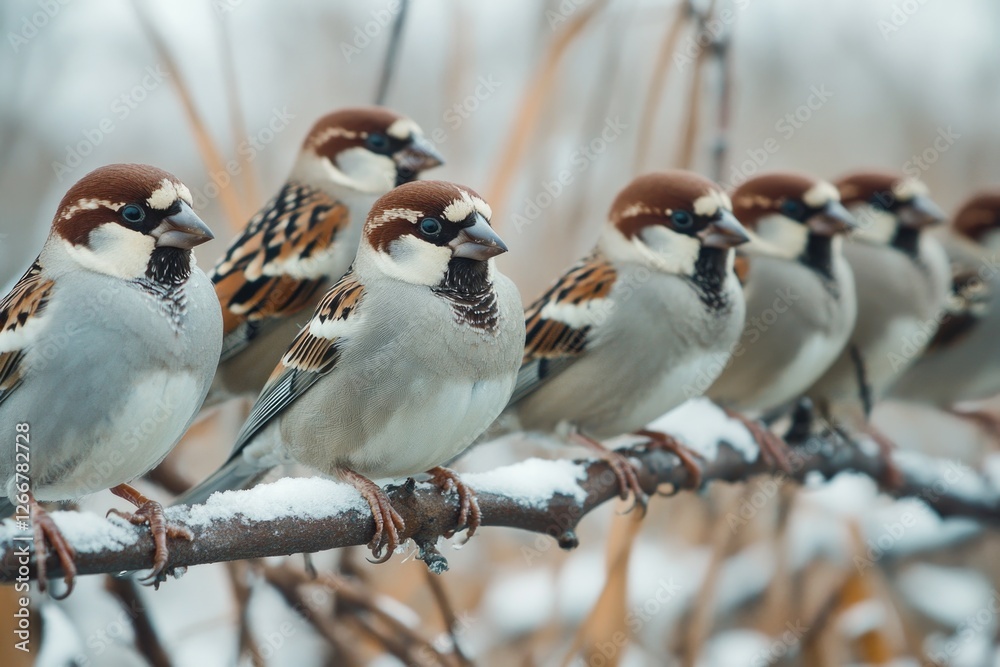 Poster group of birds resting on a tree limb