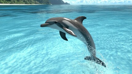 Fototapeta premium Dolphin leaps joyfully in clear turquoise ocean waters