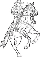 Fototapeta premium Cowboy Riding Horse&nbsp;action outline 