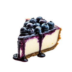 Isolated Slice of Blueberry Cheesecake with Drizzled Glaze