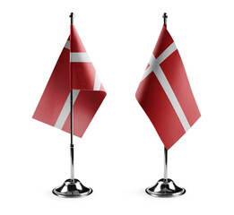 Small national flags of the Denmark on a white background