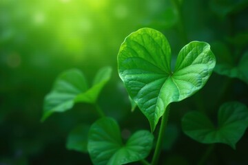 Deep green heart leaves, abundant growth, healthy plant, deep green, organic, leaf