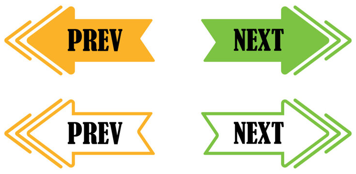 Prev and next icons set on white background. Prev next arrow icons for website ui. Minimal prev and next buttons for apps. Forward backward navigation arrows for design. Vector illustration