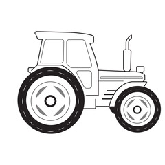 Tractor Line Art – Black and White Outline Vector Illustration for Agriculture and Farming