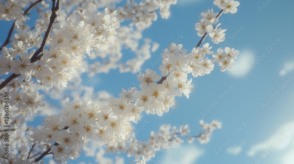 Poster a cluster of white flowers adorns the branch of a tree