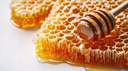 A honeycomb with a wooden stick sticking out, possibly used for extraction or harvesting