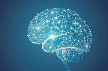 Digital brain illustration with network links & artificial neural activity, for education