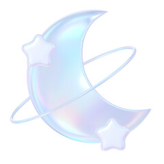3D Iridescent Glossy Blue Crescent Moon 