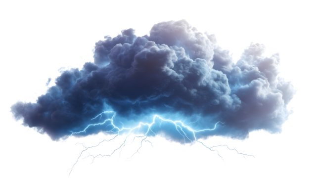 A dense, dark storm cloud floating in the sky Isolated on white background