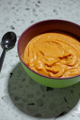 A view of a bowl of sweet potato dip.
