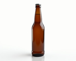 A brown glass bottle stands upright against a plain background, showcasing its sleek design and potential for various beverages. It highlights the craftsmanship of bottle-making.