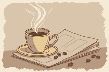  Watercolor painting, steaming cup of coffee, golden brown ceramic mug, saucer, warm tones, delicate wisps of steam, textured paper background, minimalist composition, soft edges, inviting atmospher