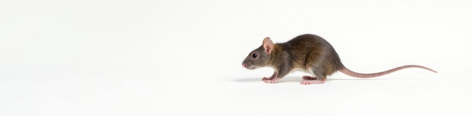 Lone rat scurries across stark white backdrop, experiment, creature, single