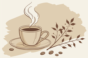  Watercolor painting, steaming cup of coffee, golden brown ceramic mug, saucer, warm tones, delicate wisps of steam, textured paper background, minimalist composition, soft edges, inviting atmospher