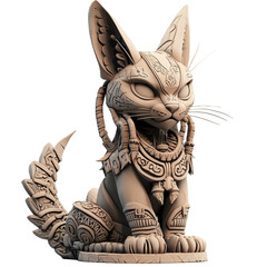 Intricate Cartoonish Caracal Sculpture with Aztec-Inspired Patterns in a Stylish White Finish