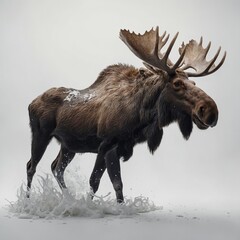 A surreal, dreamlike moose fading into a white background.