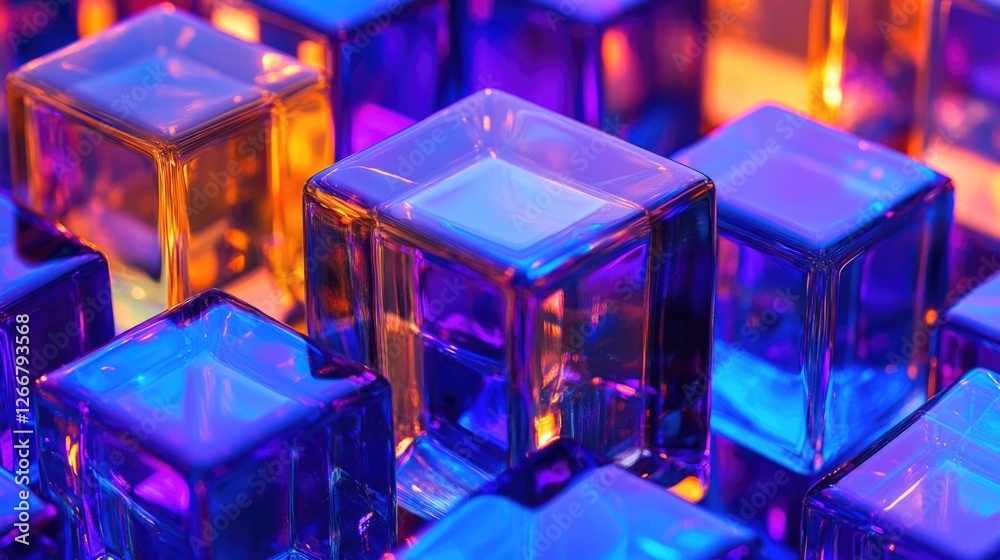 Poster close-up view of a group of transparent glass cubes