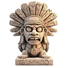 Cartoonish Aztec Sculpture Featuring A Detailed Character with Bold Features and Intricate Patterns, Transparent background