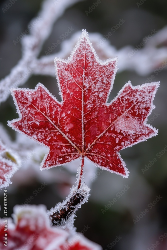 Aufkleber A detailed view of a leaf covered in frost, highlighting the intricate patterns and textures