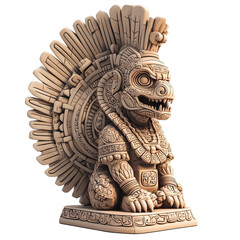 Cartoonish Aztec-Inspired Hyla Sculpture in White with Intricate Details and Feathered Elements