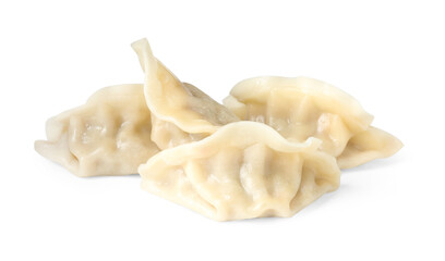 Tasty boiled gyoza (dumplings) isolated on white