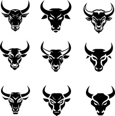 Obraz premium A collection of sleek and modern bull face icons with clean lines and bold features. Perfect for branding, logos, and digital designs.