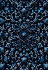 Fototapeta premium Intricate fractal floral pattern in shades of blue and silver