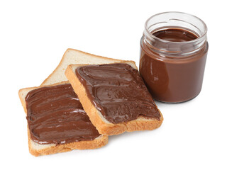 Tasty sandwiches with chocolate butter isolated on white