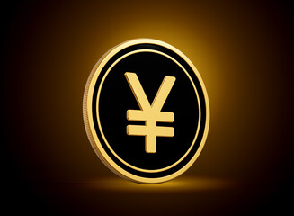 Obraz premium Golden And Black Rounded Japanese Yen Coin Isolated On Shiny Golden Glow Background 3d Illustration