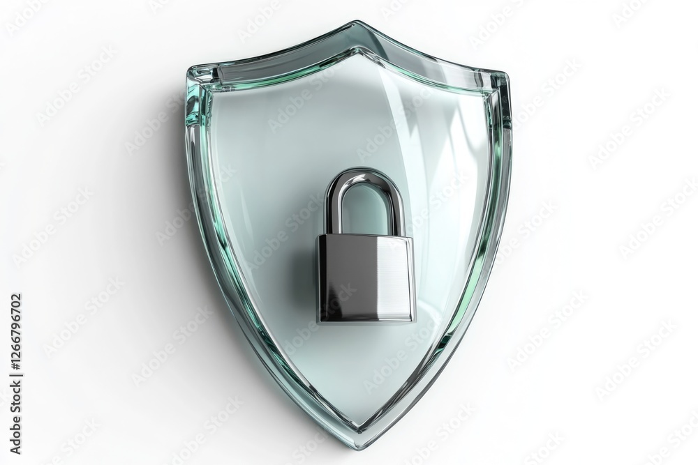 Poster a transparent glass shield secured with a metal padlock, perfect for securing sensitive items or spa