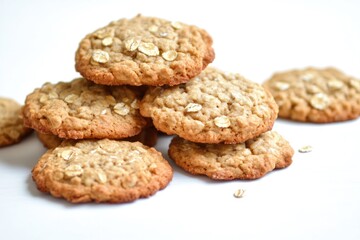 Oatmeal cookies stacked on top of each other, perfect for a snack or decoration