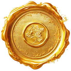 Isolated Embossed Gold Seal with Botanical Design