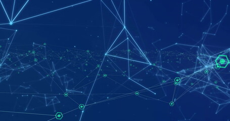 Image of network of connections over blue background