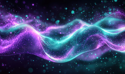 Fototapeta premium Glowing abstract wave with neon purple and teal colors, creating mesmerizing effect