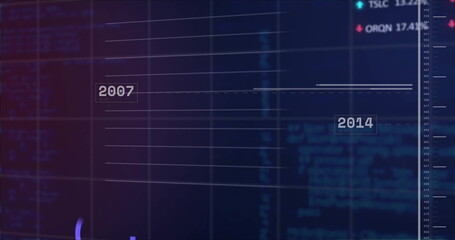 Image of data processing and diagrams over blue background